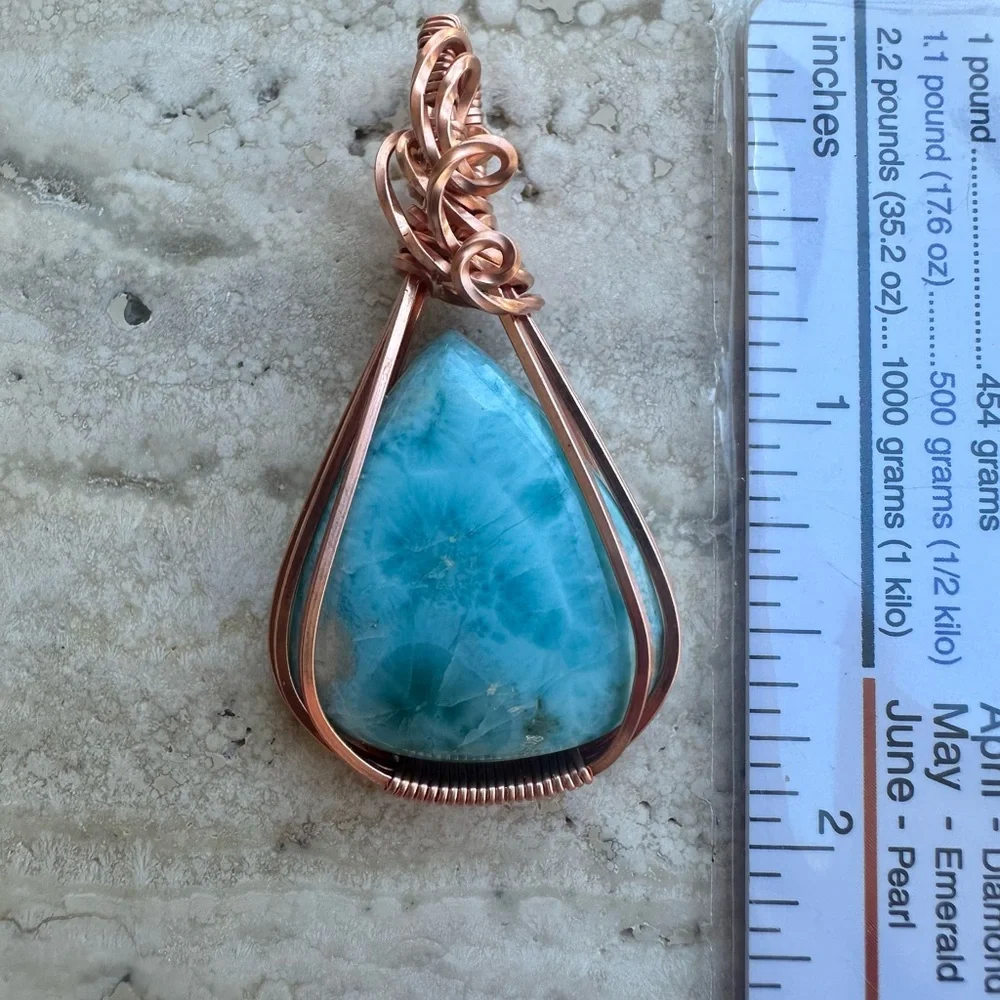 Grounding Copper framed Larimar Necklace pendant - Picture 3 of 5